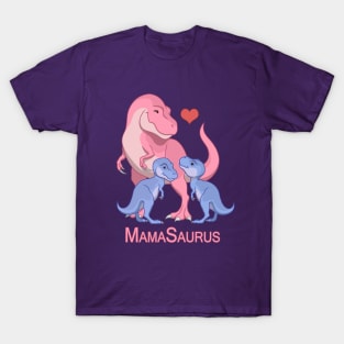 MamaSaurus T-Rex Mommy & Twin Baby Boy Dinosaurs T-Shirt